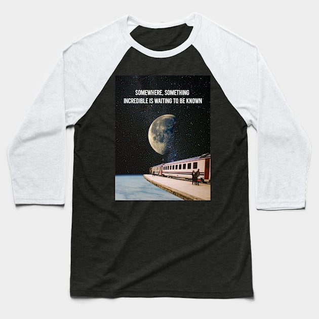 Last train to the moon Baseball T-Shirt by brokenchina